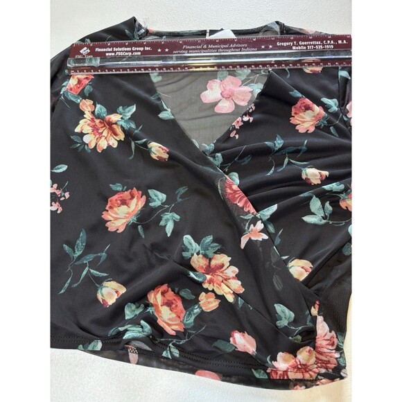 Vintage 90's Windsor Wrap Top Black Floral Gypsy Crop Top Bohemian Women's M - Picture 4 of 9